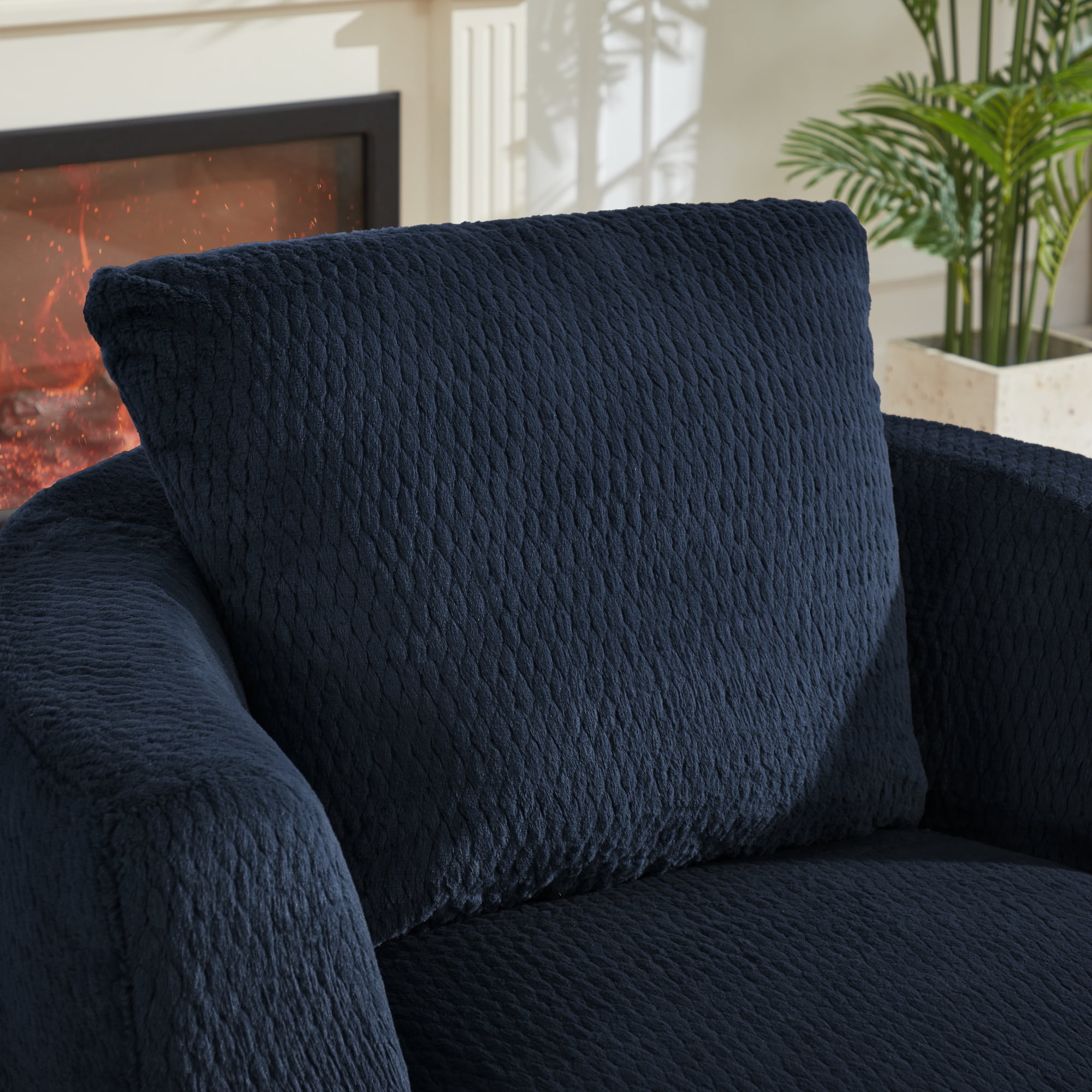 Swivel Accent Chair,360° Barrel Accent Chair,Modern Faux Fur Armchair for Living Room,Office,Apartment,Dark Blue