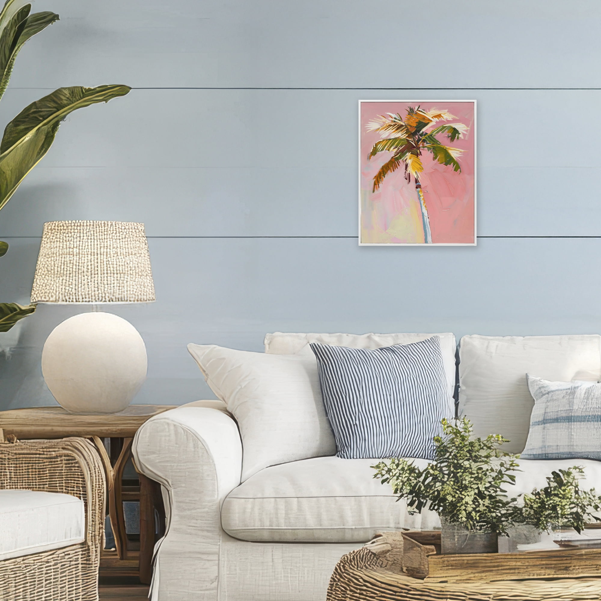 Stupell Industries Pink Palm Summer Oasis White Framed Giclee Art, design by The Prints Vibe