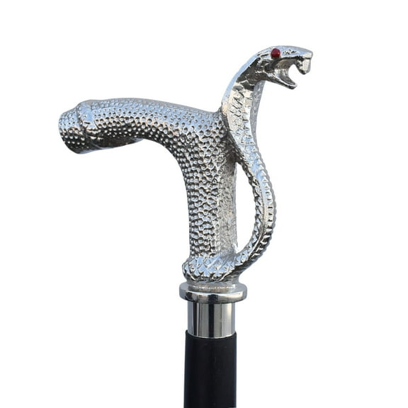 Silver Brass Vintage Collectible Designer Cobra Snake Head Walking Cane for Men & Women