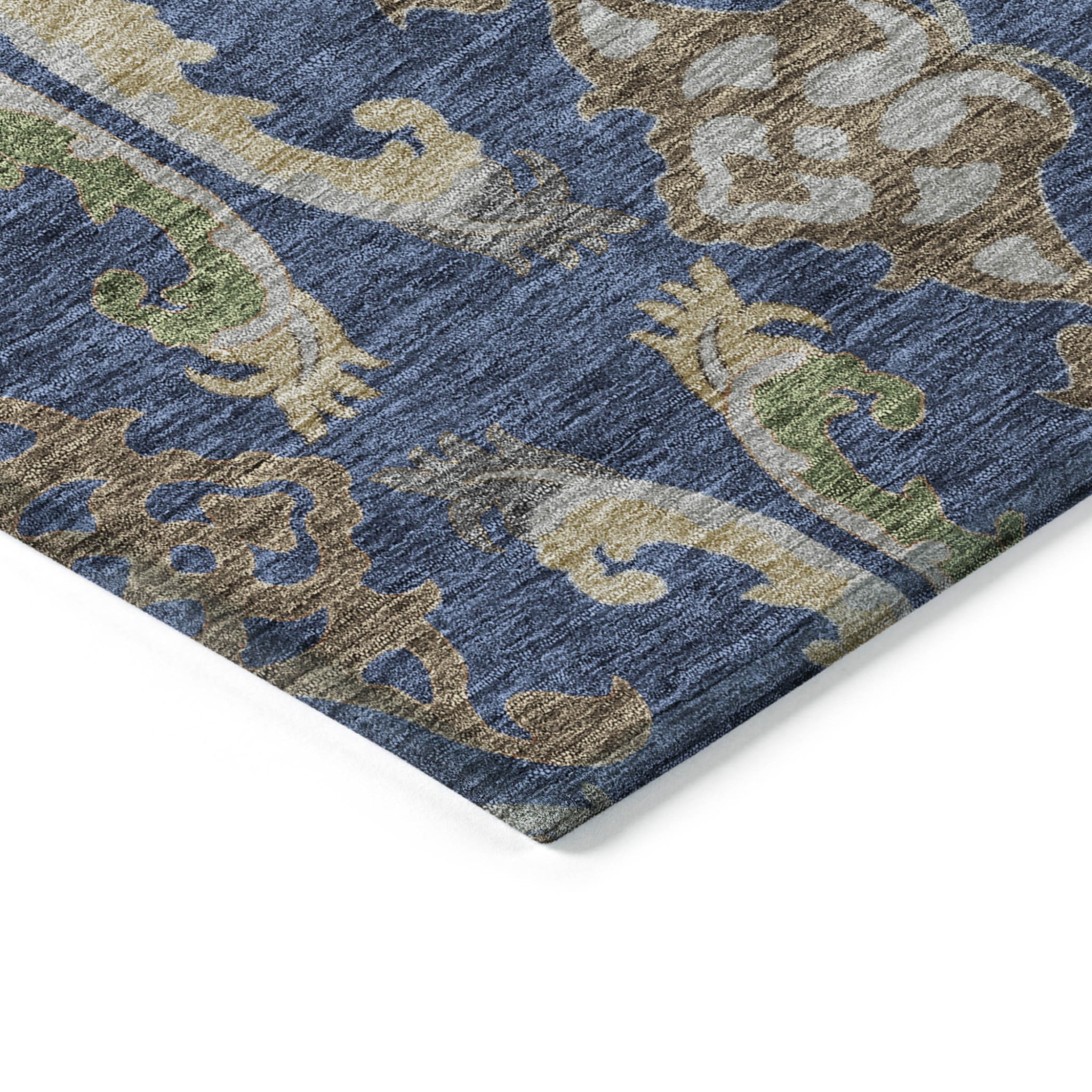 HomeRoots 605290 5 x 8 ft. Navy Blue, Green & Brown Floral Washable Indoor & Outdoor Rectangle Area Rug