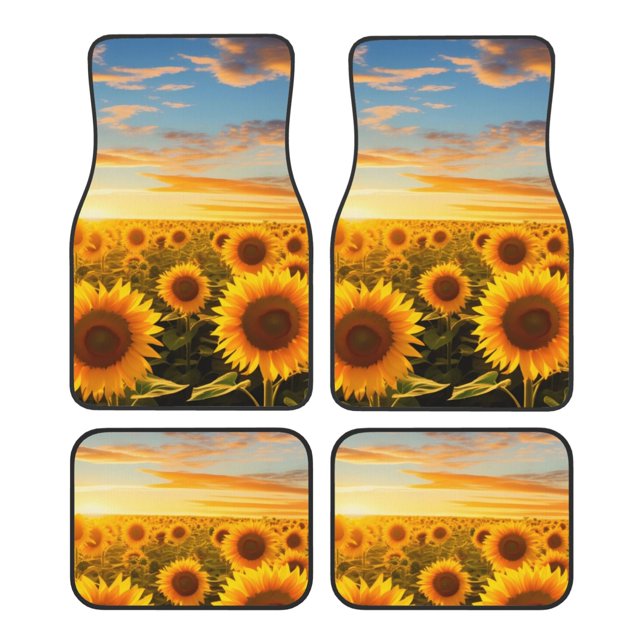 Kdxio Beautiful Golden Sunflower Field Print Car Floor Mats Universal SUV Front Rear Floor Foot Mats 4-Piece Full Set with Non-Slip Rubber Backing Car Accessories for Most Cars