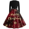 thumbnail image 3 of Women's Christmas Print Flare Dress with Snowflake, Christmas Tree and Snowman Pattern, Long Sleeve V-Neck Vintage Party Dress for Holiday Festive Occasions,Gold,Size 3XL, 3 of 4