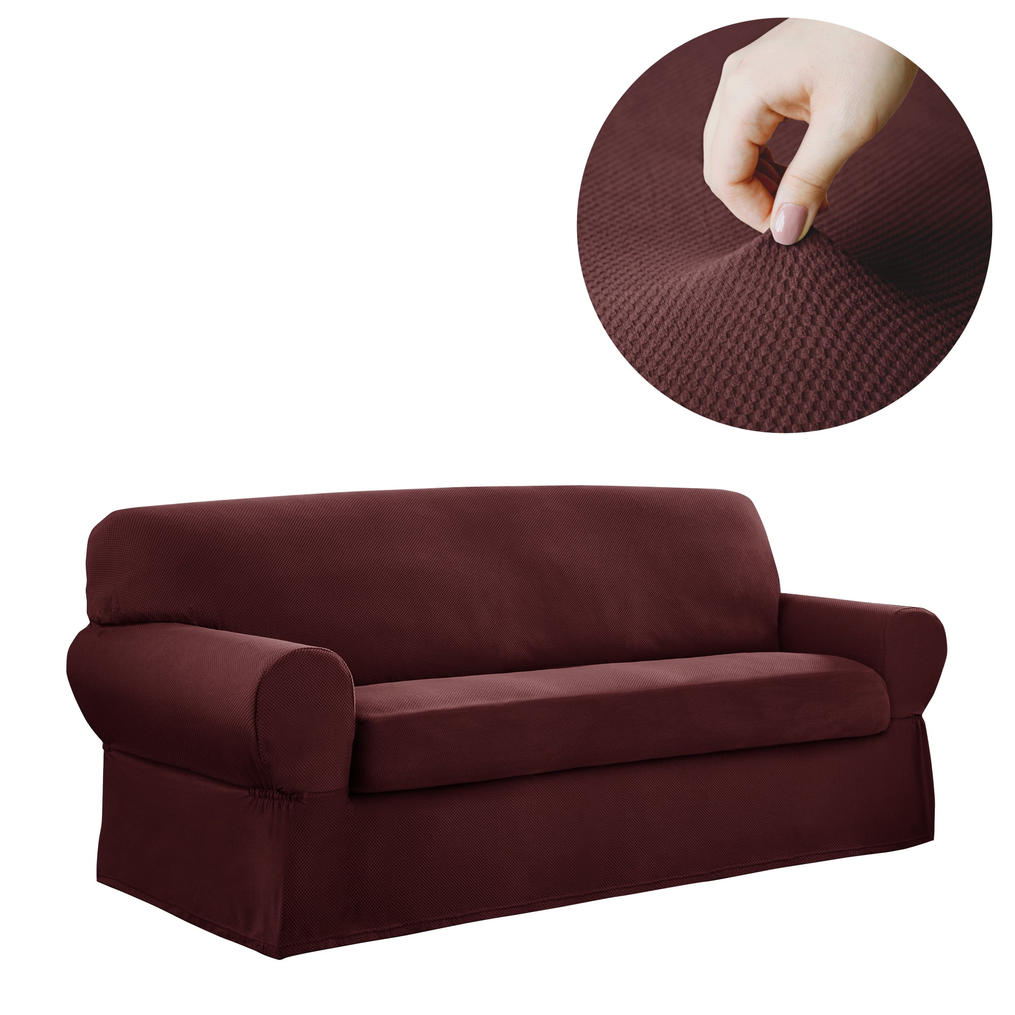 Mainstays Pixel 2Piece Stretch Sofa Slipcover, Wine