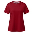 thumbnail image 4 of Clearance under $10 Charella Women Ladies Solid Short Sleeve Round Neck Pullover Lace Tops Shirts Blouse Red,XXXXXL, 4 of 5