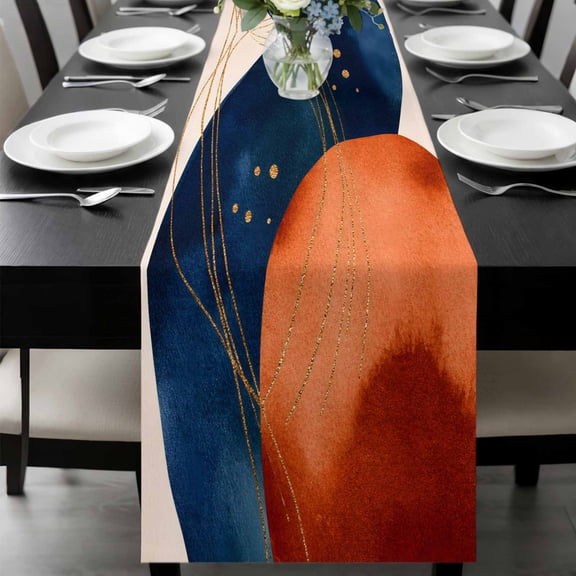 Navy Blue Burnt Orange Table Runner 90 Inches Long, Boho Artwork Geometric Modern Kitchen Coffee Dining Table Decoration for Home Party Birthday Wedding Home Decor 13x90 Inches