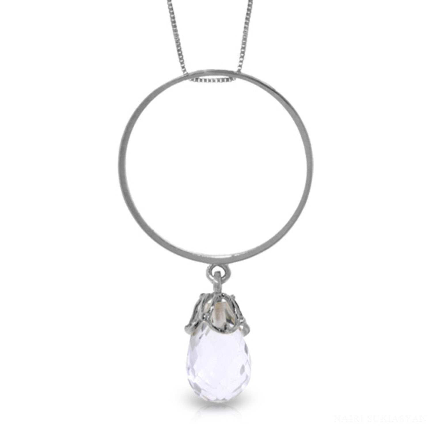 Galaxy Gold 3 Carat 14k 18" Solid White Gold Necklace with Natural White Topaz Charm Circle Pendant - image 1 of 2