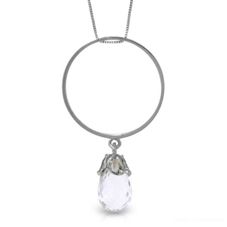 Galaxy Gold 3 Carat 14k Solid White Gold Necklace with Natural White Topaz Charm Circle Pendant