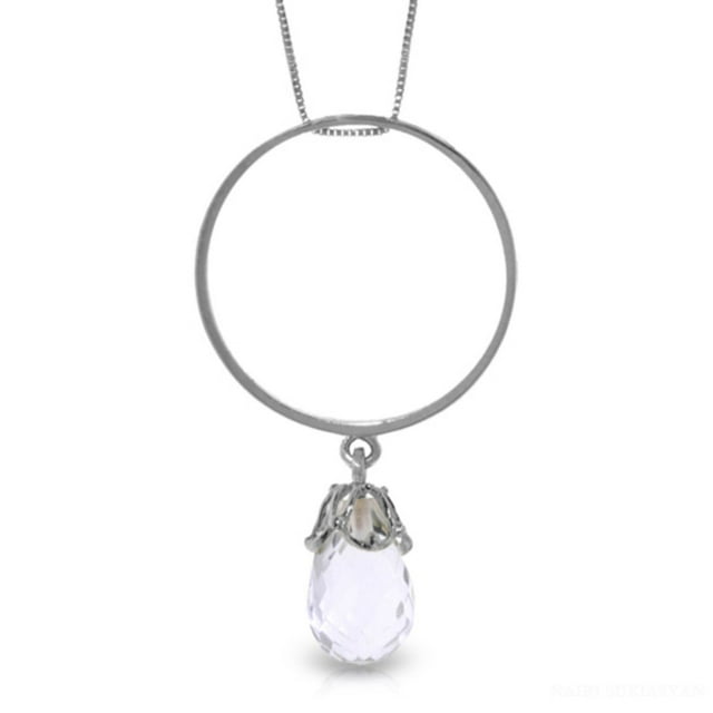 Galaxy Gold 3 Carat 14k 18" Solid White Gold Necklace with Natural White Topaz Charm Circle Pendant