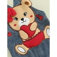thumbnail image 6 of Suealasg Infant Girls Valentine's Day Outfit Sets Long Sleeve Heart Print Romper +Bear Embroidery Denim Overalls Pants +Headband 3Pcs Toddler Baby Girls Sping Valentine Clothing, 6 of 8