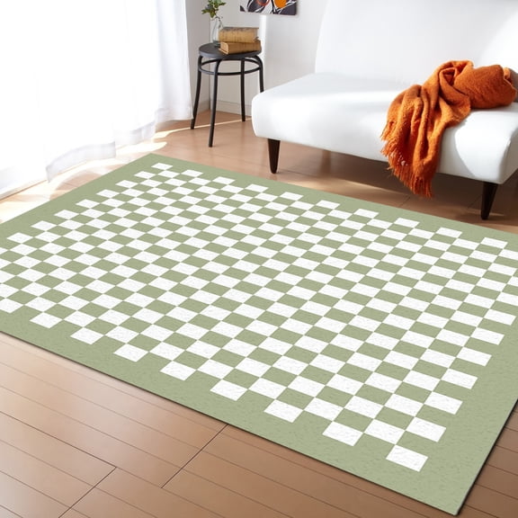 Area Rugs Indoor Non-Slip Rectangle Rug 4x6 Ft Sage Green Checkerboard Plaid Rug Rubber Backing Floor Mats Non Shedding Home Decor Carpet for Entryway Living Room