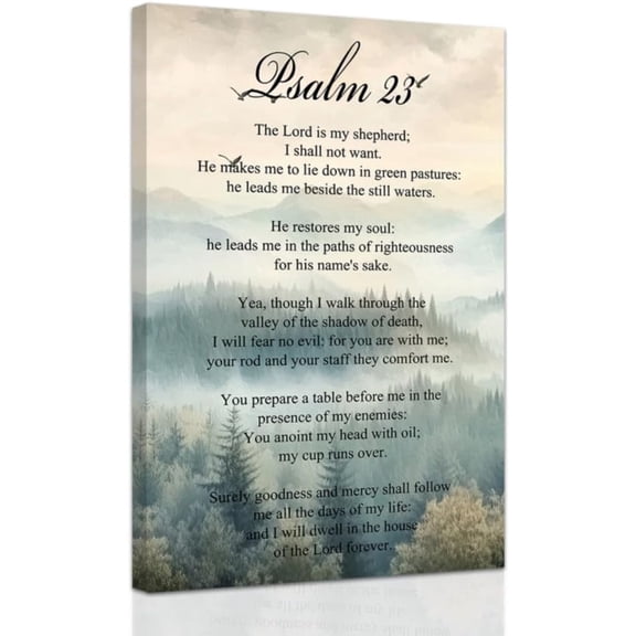 ZHONGYUTONG Christian Wall Art Mountains Canvas Prints Psalm 23 Scripture Pictures Bible Verses Inspirational Artwork for Home Office Decor Framed (12.00" x 18.00")