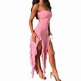 thumbnail image 3 of Women Summer Elegant Strapless Tube Midi Bodycon Dresses Irregular Ruffle Tassel Party Dress, 3 of 9