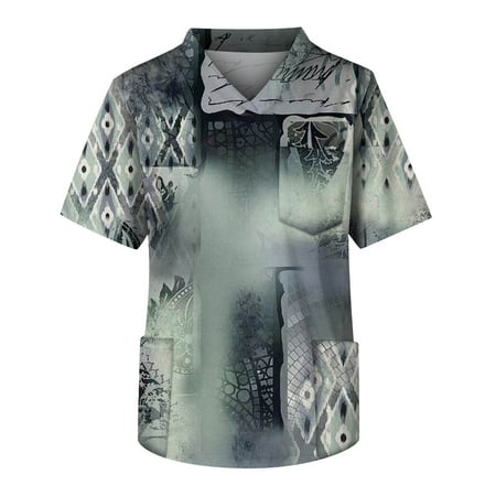 

Alrise Medical Scrub Tops for Men Short Sleeve V-Neck Scrub Work Shirts with Pocket Green Large
