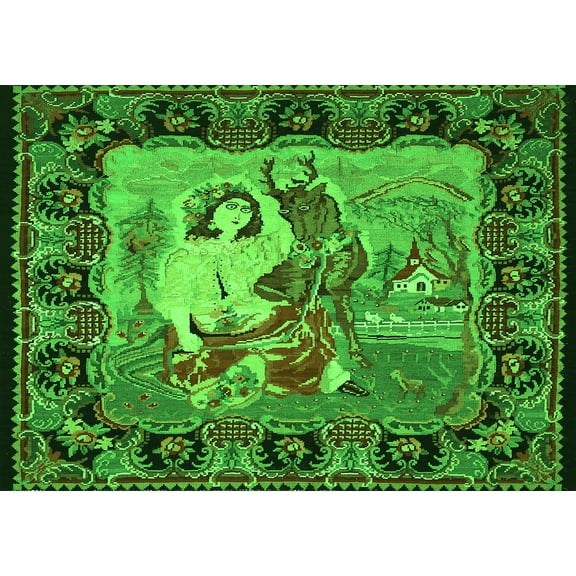 Ahgly Company Indoor Rectangle Medallion Green French Area Rugs, 5' x 7'