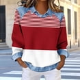 thumbnail image 2 of Dazajoo Oversized Colorblock Sweatshirts for Women Long Sleeve Denim Patchwork Pullover Tops Casual Y2k Striped Graphic Shirts,Wine,XXL, 2 of 5