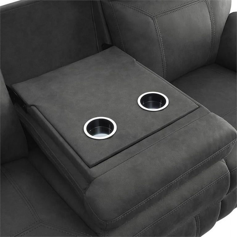 Pemberly Row Modern Microfiber Double Reclining Sofa with Cup