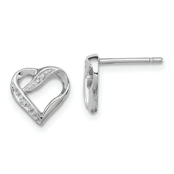 Boucles d'Oreilles en Argent Sterling Rhodié avec Cœur en Diamant QDX289