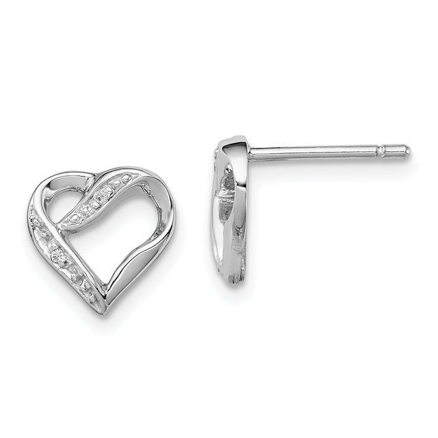 Sterling Silver Rhodium Diamond Heart Post Earrings QDX289