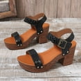 thumbnail image 5 of MLCDZ Womens Wedge Heel Sandals Platform Ankle Buckle Studded Open Toe Faux Wood Sandals,Leather Construction,Wooden Heels,Embellished Studs Black 41, 5 of 9