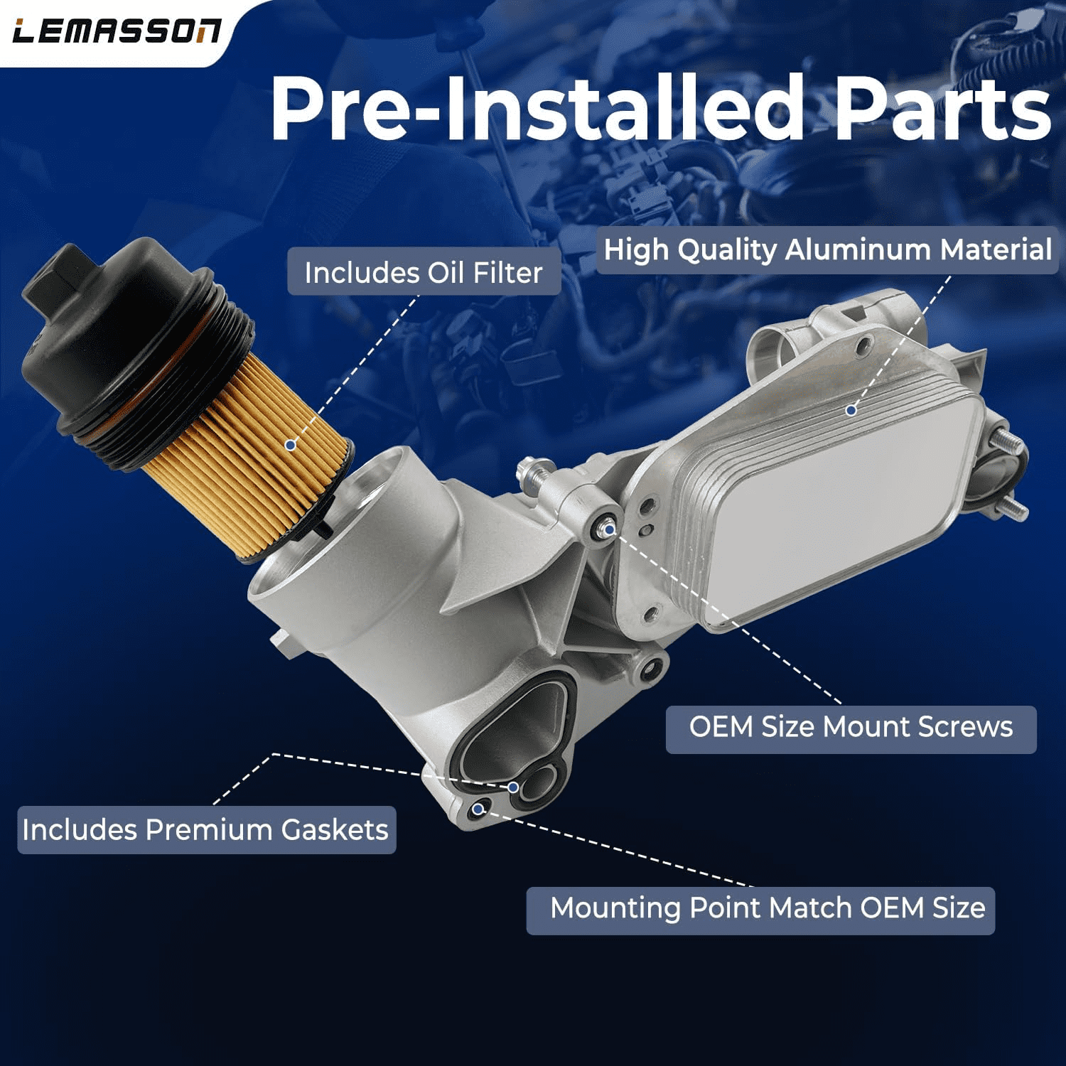 Engine Oil Cooler Filter Housing Assembly Adapter with Gaskets Compatible with 2008-2019 Chevy Cruze Sonic Aveo Malibu, Buick Cascada, Pontiac G3, Saturn Astra 1.6L 1.8L Replaces 918-432 25199751