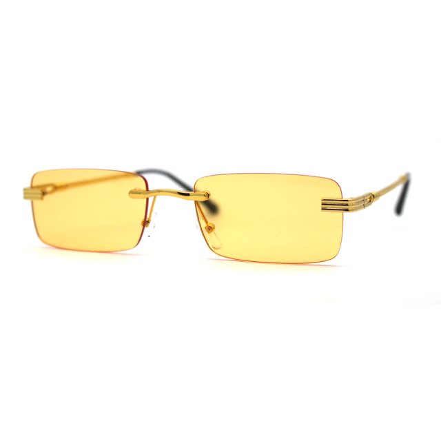 Art Nouveau Luxury 90s Rimless OG Narrow Rectangle Sunglasses Gold Solid Orange