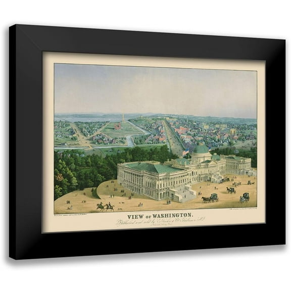 Sachse 14x11 Black Modern Framed Museum Art Print Titled - Washington DC - Sachse 1852