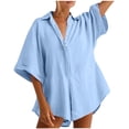 thumbnail image 2 of Yuyuzo Women Jumpsuit V-Neck Half Button Collared Rompers Short Sleeve Oversized Lightweight Overalls, 2 of 7