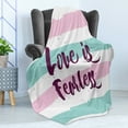 thumbnail image 4 of Romantic Soft Flannel Fleece Throw Blanket, Love is Fearless Inspirational Inscription on Pastel Color Bands, Cozy Plush for Indoor and Outdoor Use, 60" x 80", Mint Green Pale Pink, by Ambesonne, 4 of 5