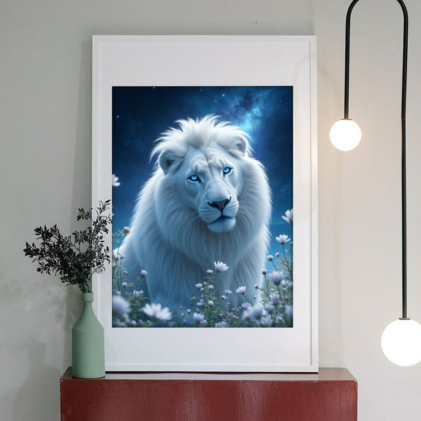 Diamond Art Kits for Adults - 5d Mystic White Lion In Moonlight