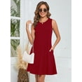 thumbnail image 6 of Chiclily Summer Dresses for Women Loose Sleeveless Pleated Front T-shirt Sundress with Pockets, Burgundy XL, 6 of 7