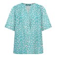 thumbnail image 4 of QLEICOM Women's Casual Boho Floral Print V Neck Short Sleeve Loose Blouses Shirts Tops Light Blue M, US Size 6, 4 of 5
