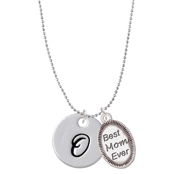 Delight Jewelry Silvertone Large Script Letter - O - 3/4'' Disc - Best Mom Ever Charm Necklace