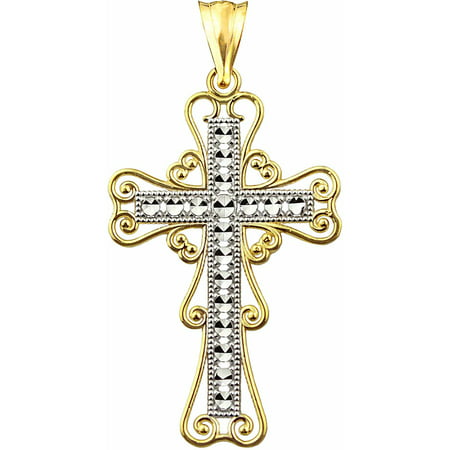 US GOLD 10kt Gold Lace Frame Cross Charm Pendant
