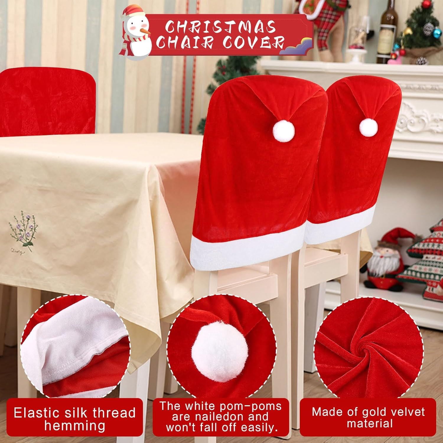 Christmas Chair Covers,Red and White Santa Claus Hat Chair Back Cover Christmas Chair Slipcovers for Xmas Kitchen Dinning Room Bar Decoration Holiday Festival Party Supply
