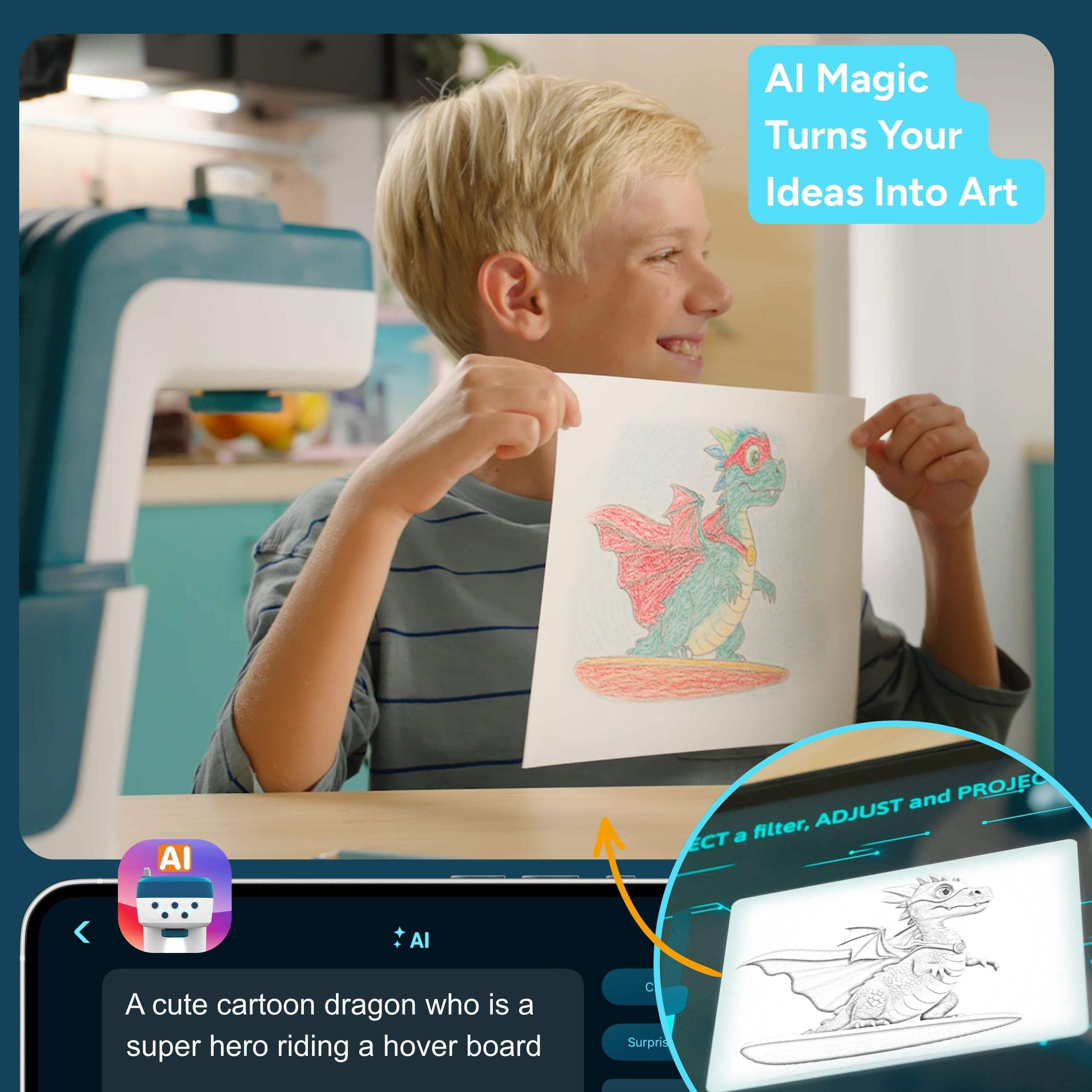smART Sketcher AI Projector, AI-Powered Drawing Projector for Kids, Educational Arts & Crafts Toy with Image Generation, Birthday Gift Ages 10+