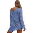 thumbnail image 5 of Womens Oversized Tshirts Hollow Out Breathable Long Sleeve Knitted Cover Top Summer Shirts for Women Blue M, 5 of 5