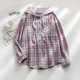 thumbnail image 5 of Camisa casual con capucha a cuadros para mujer, blusa holgada con botones de manga larga a la moda, 5 of 5