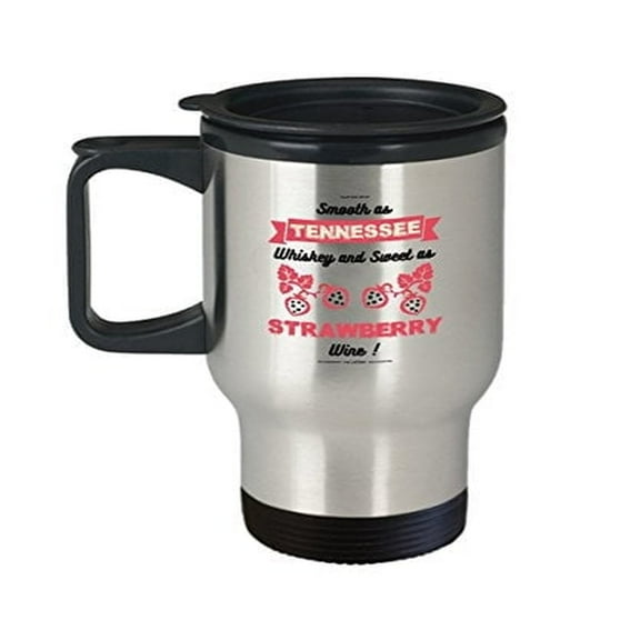 Tennessee Travel Coffee Mug - Smooth as Whiskey and Sweet as Strawberry - Wine Drinker Gifts - 14 oz Stainless Steel Cup