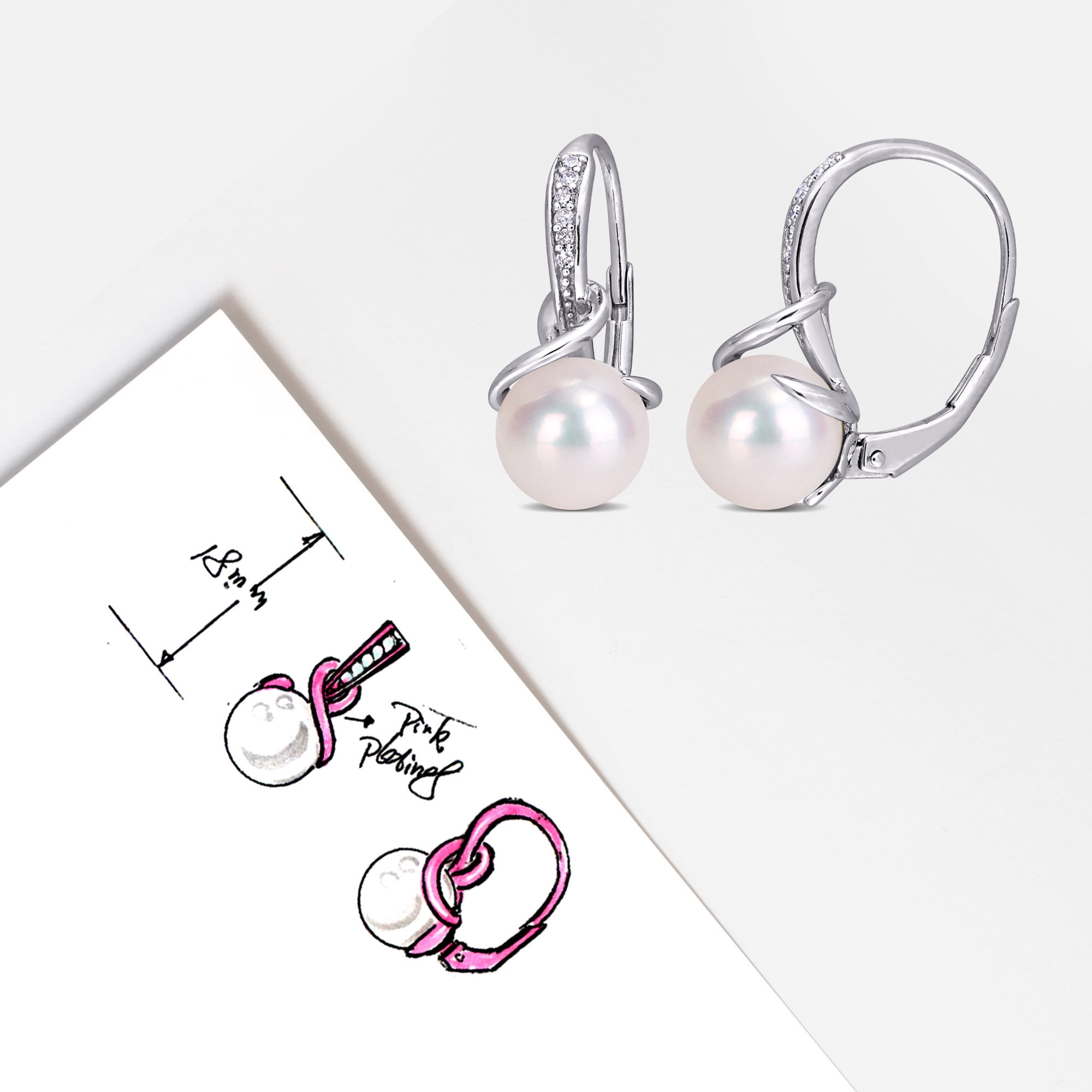 Everly Women's 8-8.5mm Cultured Freshwater Pearl & Diamond Accent Sterling Silver Twist Earrings