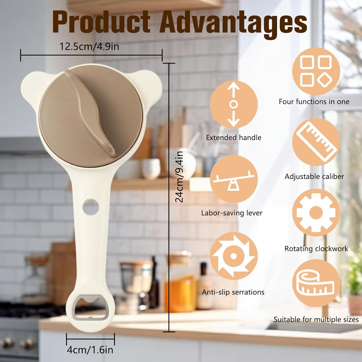 Upgraded 4-in-1 Multi-Functional Jar & Bottle Opener (1-3.5inches), Magnetic Stainless Steel Can Opener with Retractable Adjustable Grip, Extended Ergonomic Handle for Easy Opening
