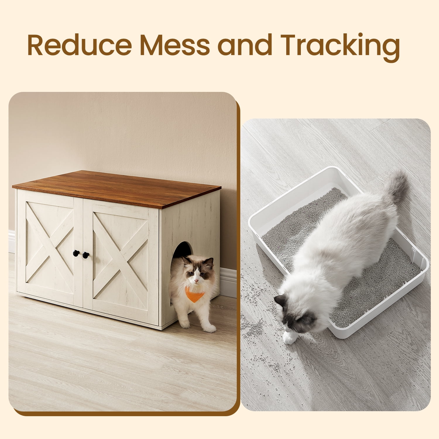 LEDREM Cat Litter Box Furniture Enclosure,Multi-Functional Hidden Washroom with Removable Divider for Indoor,L,Honey Brown and Rustic White