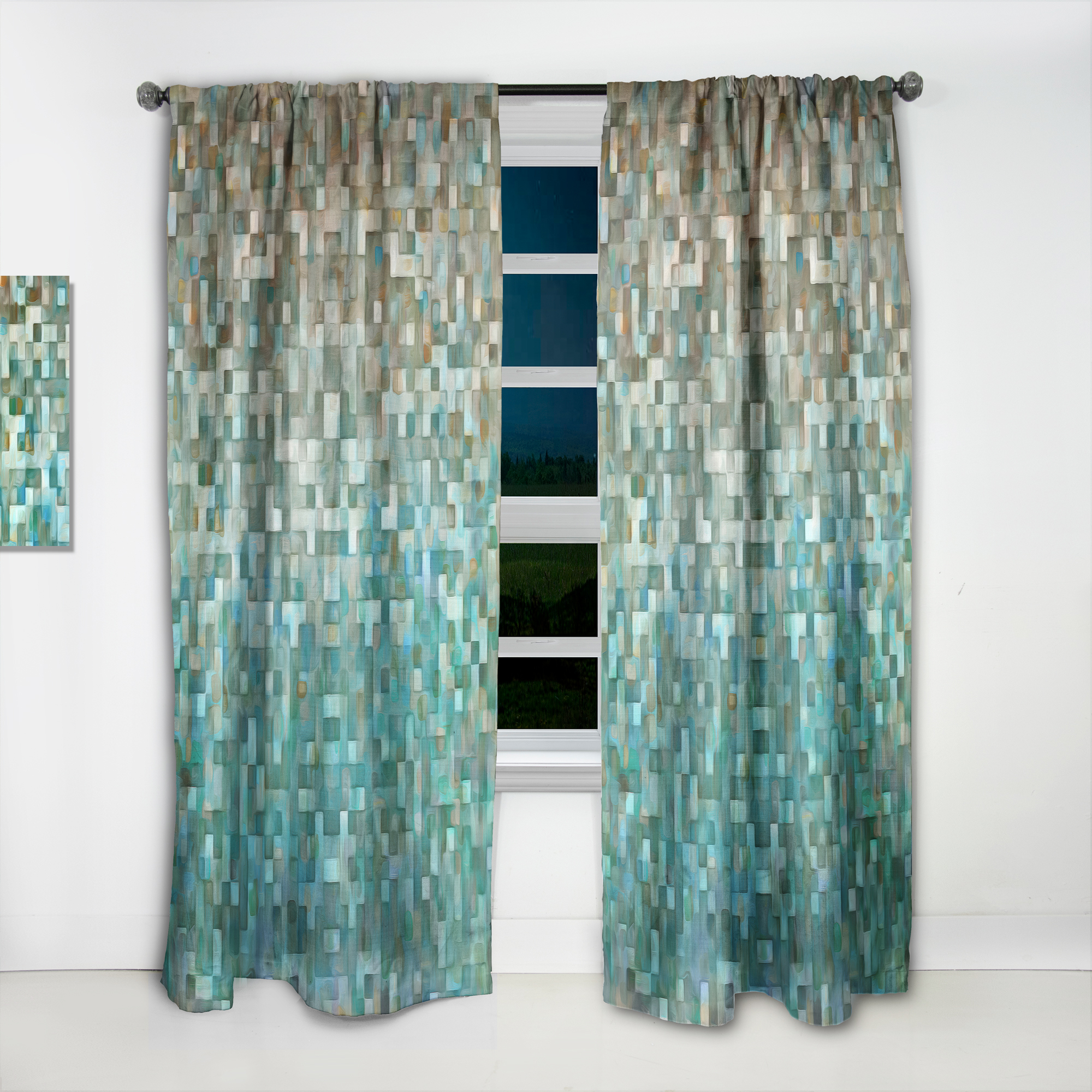 Designart 'Turquoise Blocked Abstract I' Modern Curtain Panel