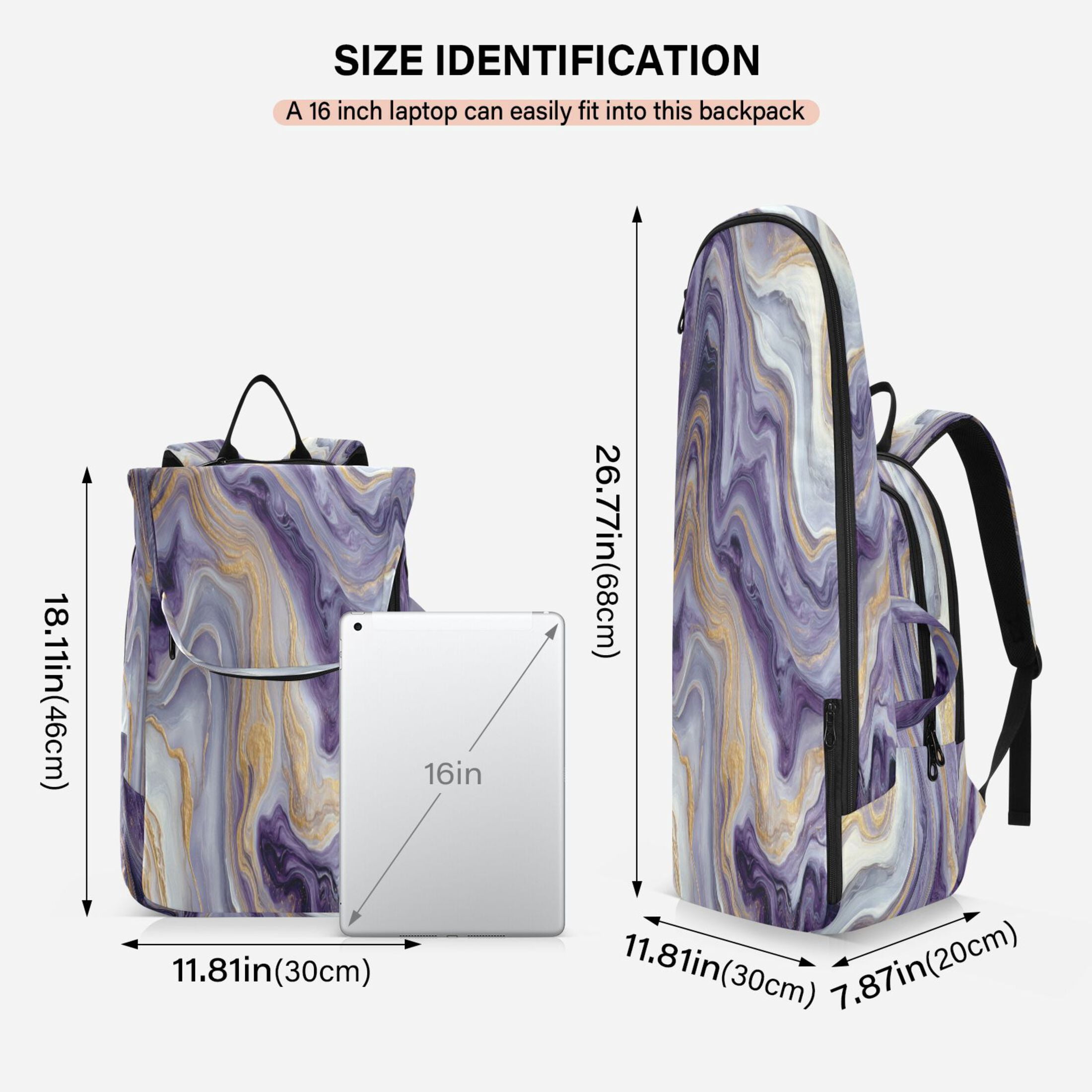 2 Racquet Holder Tennis Backpack Tennis Racket Covers Gym Bags Purple Marble Pattern