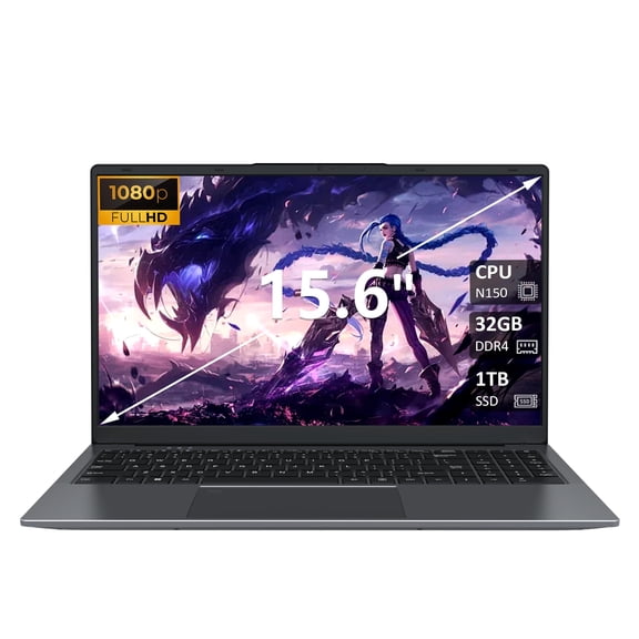 Laptop Computer, Intel N150 Quad-Core Processor,32GB RAM 1TB SSD, 15.6" FHD IPS Display, Backlit Keyboard,Win11 Pro