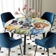 thumbnail image 5 of Elastic Fitted Round Tablecloth, Spring Dog Waterproof Stretch Table Cover for 36"-44" Tables, Sunflower Daisy Botanical Watercolor Washable Outdoor Tablecloths for Patio, Picnic, Camping, 5 of 9