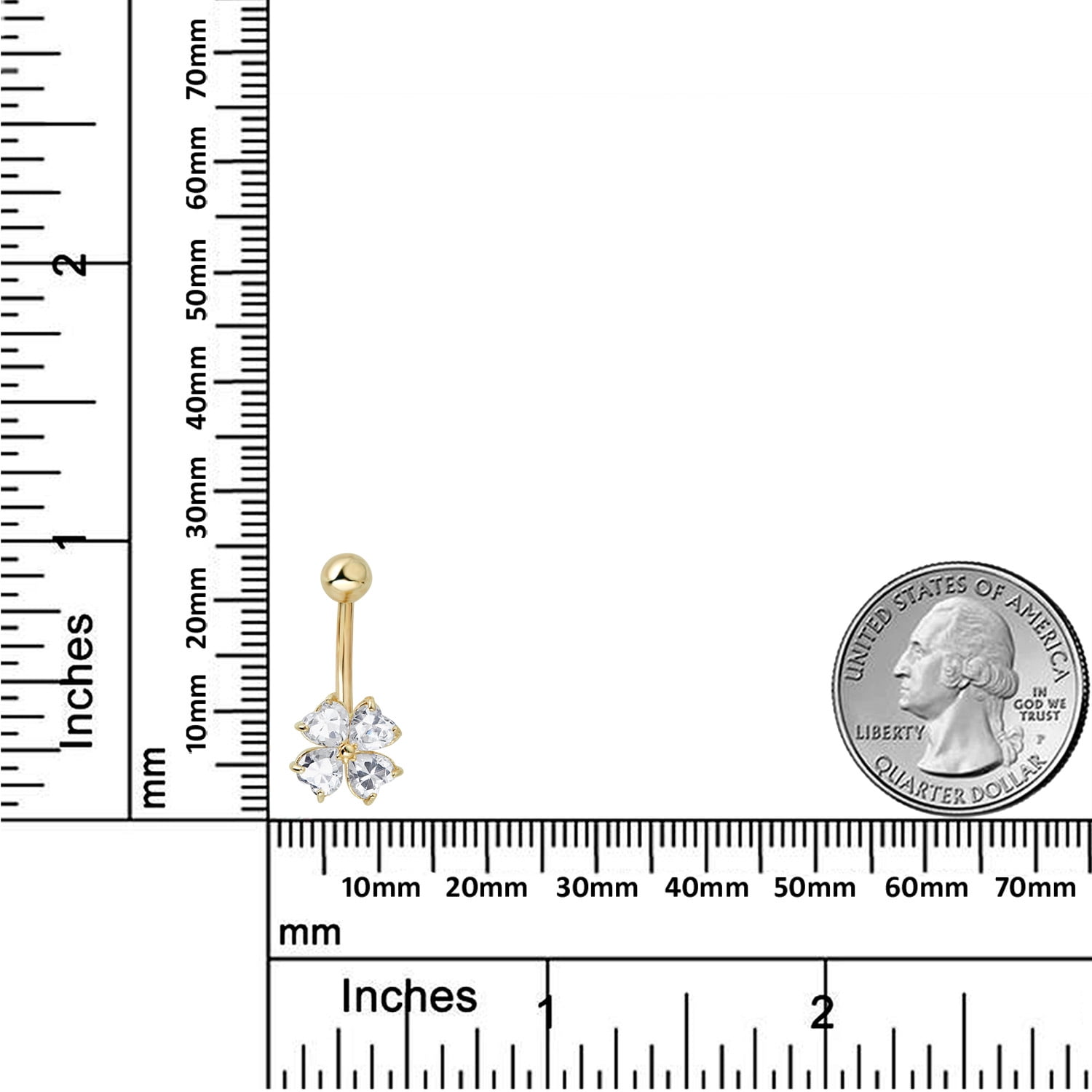 AVORA 10K Yellow Gold Heart-shaped Simulated Diamond CZ Flower Belly Button Ring Body Jewelry (14 Gauge)