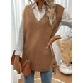 thumbnail image 3 of Large Size Women's V-Neck Sweater Vest Waisted Sleeveless Knit Pullover, 3 of 6