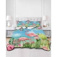 thumbnail image 2 of Quilts Twin-XL Size Bedding Set, Pink Flamingos Lightweight Quilted Comforter, Summer Beach Tropical Floral Cactus Soft Reversible Bedspread Coverlet with Pillow Covers for All Season, 68" x 98", 2 of 7