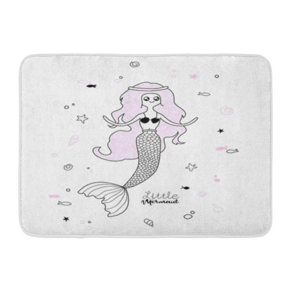 SIDONKU Cute Little Mermaid Child Doodle Fairy Water Girl Fishes Seashells and Pink Doormat Floor Rug Bath Mat 23.6x15.7 inch