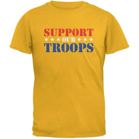 Support Our Troops Red White & Blue Stars Gold Adult T-Shirt - Medium